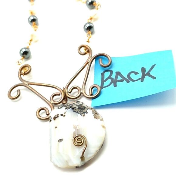 Artisan Brass Copper Wire Wrapped Agate Gemstone White fresh Water &Black Pearls - Picture 10 of 12